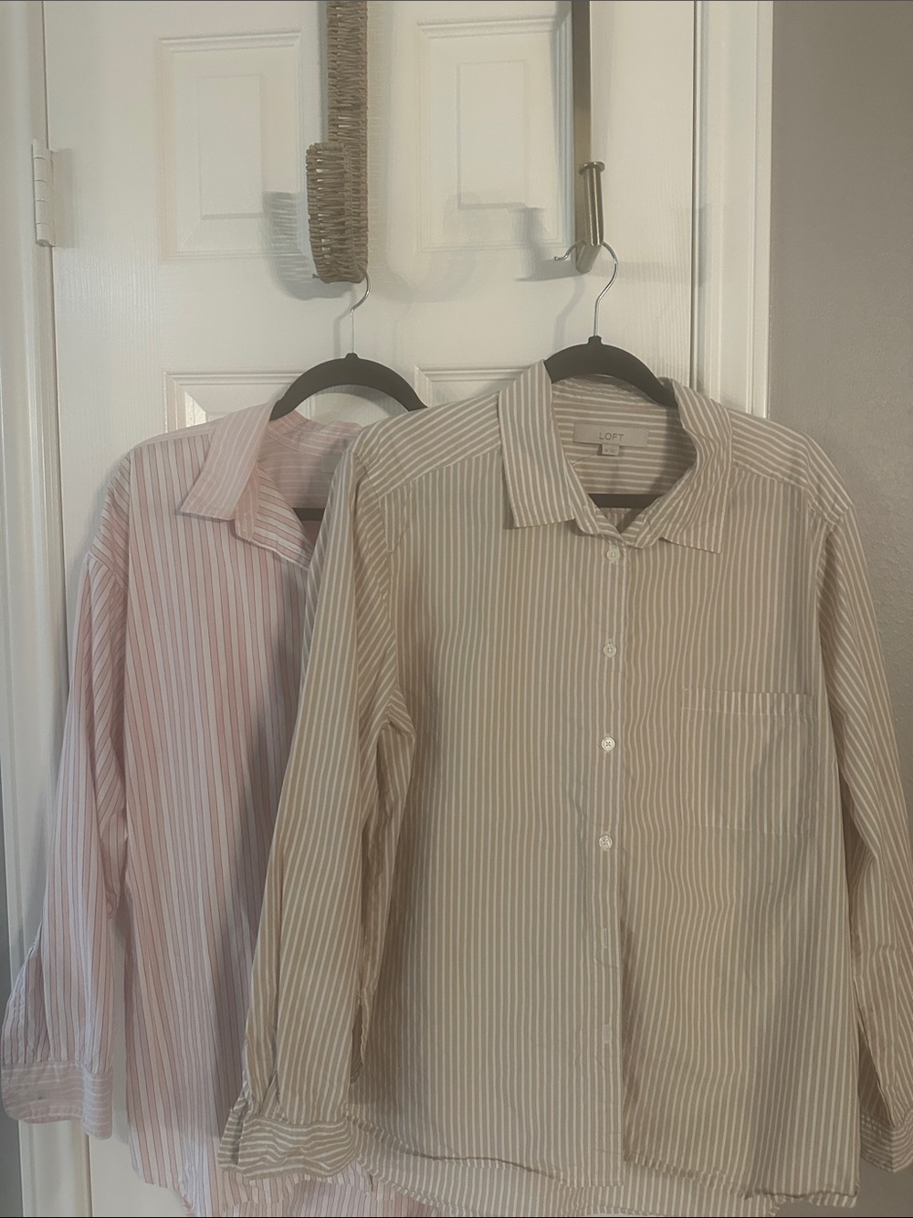 LOFT women’s Beige and Light Pink Striped Button-Down Shirts